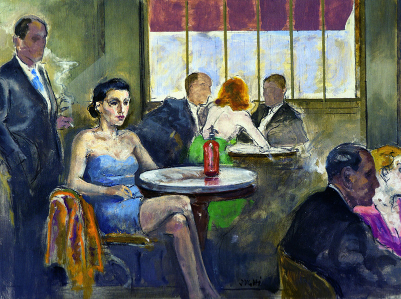 Alberto Sughi, Caffe', olio su tela, 60x80cm, 2011
