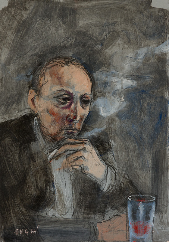 Alberto Sughi, Un uomo solo, tempera su cartone, 50x35cm, 2010