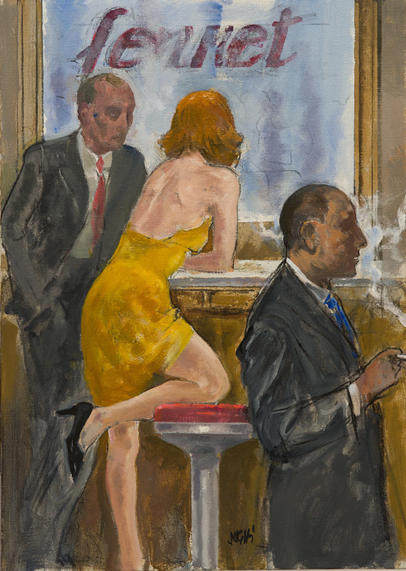Alberto Sughi, Il banco del bar, olio su tela, 70x50cm, 2011